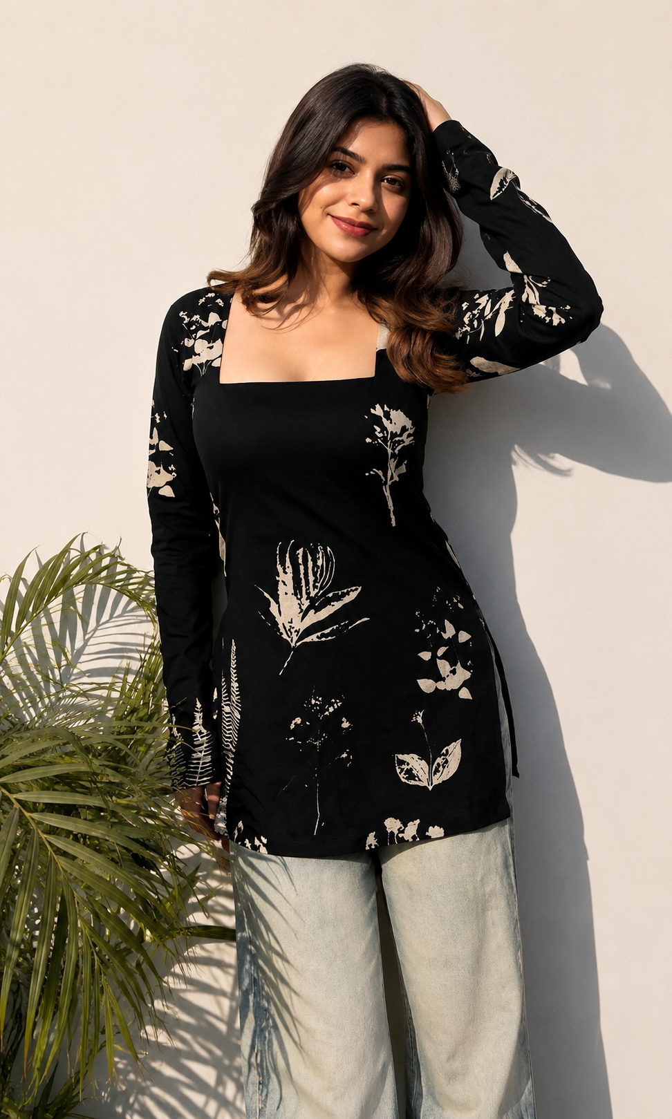 Stylish printed black top