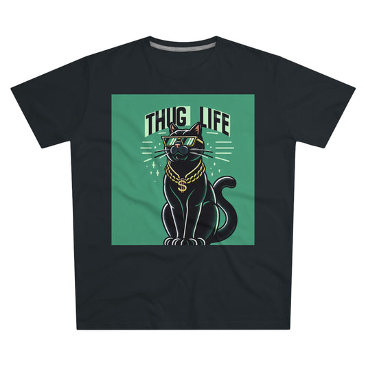 Men’s Black Round Neck Comfy Half Sleeved T-Shirt with Printed Graphics -Thug Life Cat